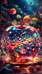 Crystal Apple Bursting with Musical Notes : Symphonic Secrets ,Generative AI