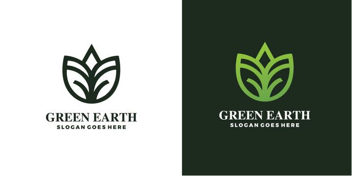 green earth logo design with tree leaf vector icon design template