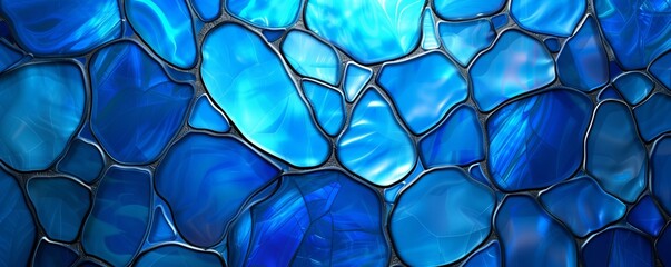 Blue glass stained glass wide background.
