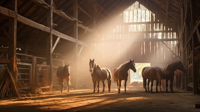 stble horses in a barn