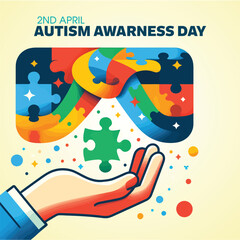 Colorful background of world autism day illustration with puzzle pieces