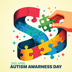 Colorful background of world autism day illustration with puzzle pieces