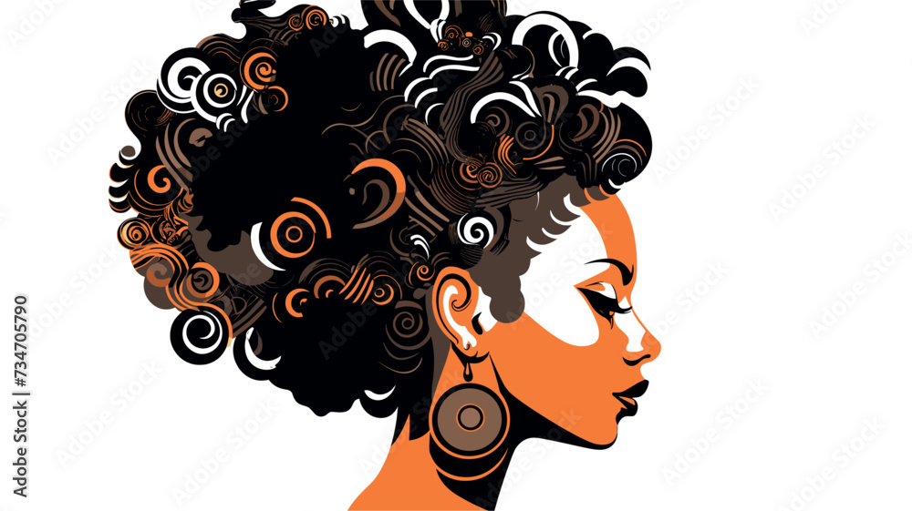 Wall mural abstract afro hairstyle with intricate braids and patterns.simple vector illustration art simple min