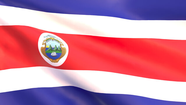 3D render - the national flag of Costa Rica fluttering in the wind