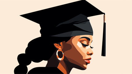 Abstract black woman in a graduation cap and gown  symbolizing academic achievement.simple Vector Illustration art simple minimalist illustration creative
