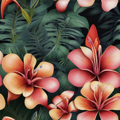 Obraz premium Tropical seamless pattern with exotic flowers