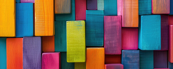Wooden colored toy blocks for background. Texture of colorful blocks for design.