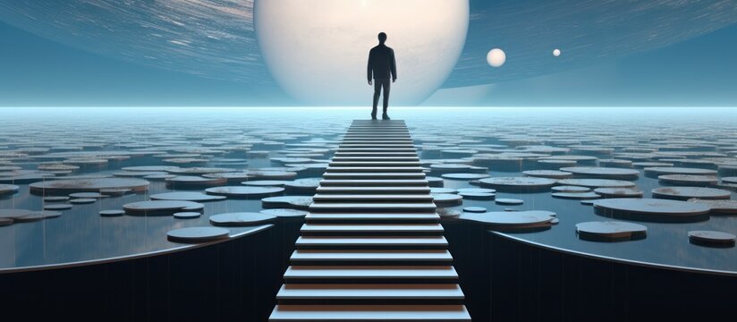 illustration of a businessman climbing the ladder of success concept