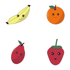 Kawaii Fruit Mascot Collection. With Several Types of Fruit. Cartoon Character On White Background.
