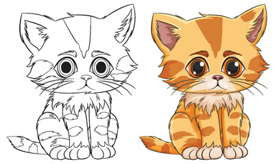 Vector illustration of a kitten, outlined and colored