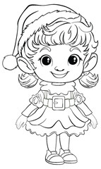 Cute elf character ready for Christmas coloring activity.