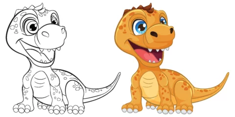 Muurstickers Aap Colorful and outlined dinosaur illustrations side by side.