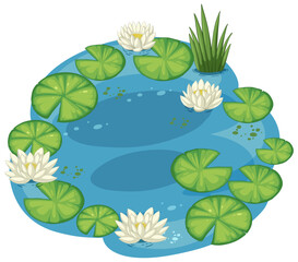 Vector art of a tranquil pond with lily pads