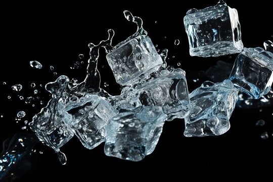 Ice cubes cause water splashes