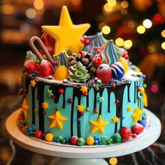 Fototapeta na wymiar Bright festive colored cake.