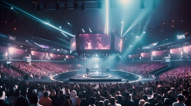 The inside of the E Sports Arena was full, crowds of people sat and watched the event
