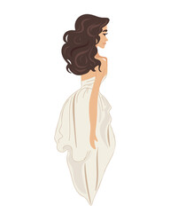 Back view of a beautiful young bride in a wedding dress, vector illustration