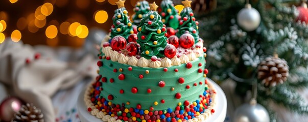 Colored cake bright festive wide background.
