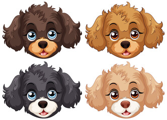 Four cute vector illustrated puppy faces.