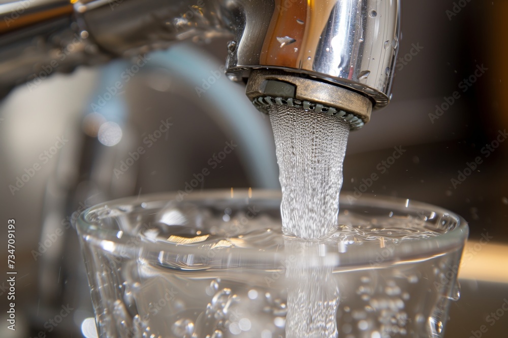 Poster closeup of a glass being rinsed under running faucet