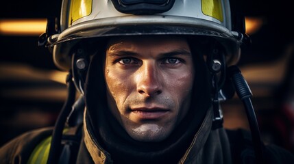 Pompier Prêt pour le Devoir, avec un Visage Sincère - obrazy, fototapety, plakaty