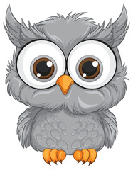 Adorable grey owl with big eyes vector graphic