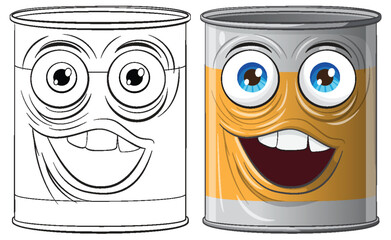 Vector illustration of animated tin cans with faces
