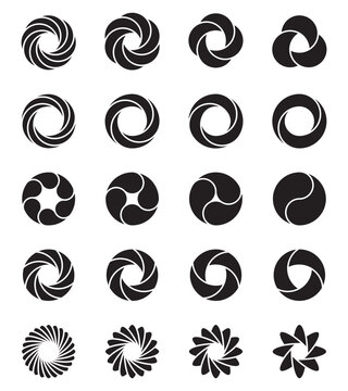 Abstract minimal logotype designs isolated on white  background. Geometric circular swirl  designs. Vector illustration.