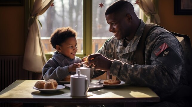 Bond of Valor: Heartwarming Father-Son Breakfast Moment