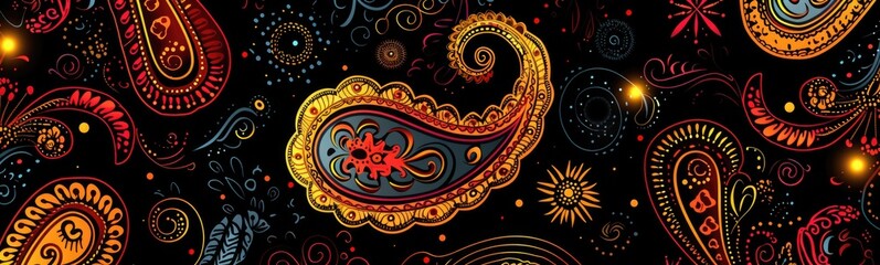 Paisley style colorful background . Banner