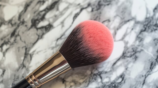makeup brush on marble background.