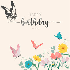 Happy Birthday social media post vector illustration butterfly birthday invitation template