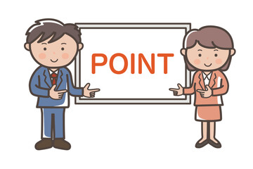 両手でポイントを指差す男女ビジネスマンのイラスト