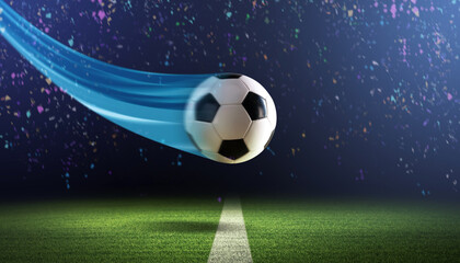 Soccer ball flying at the stadium: soccer championship