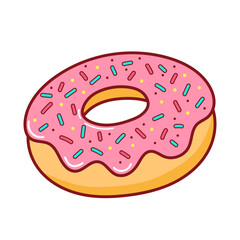 Isolated donut icon with pink icing on white background. - 734711321