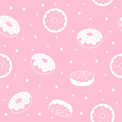 Seamless pattern, donuts on a pink background. Vector illustration. - 734711379