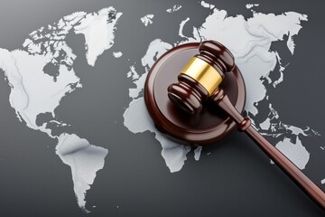 gavel on the world map, emphasizing global judiciary jurisdiction
