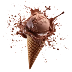 Foto auf Alu-Dibond Chocolate Ice cream in the waffle cone with splash isolated on white background © uv_group