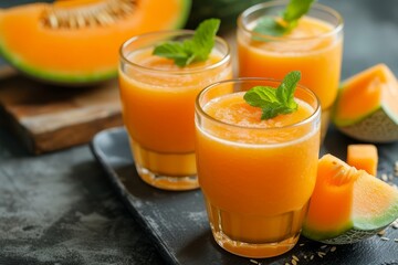 Healthy concept smoothies made from orange melons