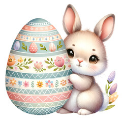 Illustrated Easter card with cute bunny and colored eggs