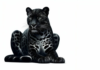 Fototapeta premium Remastered black leopard on white backdrop ai generative