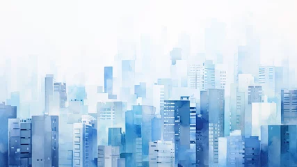 Foto op Plexiglas 青系のビル群の水彩抽象画_1 © mamemo