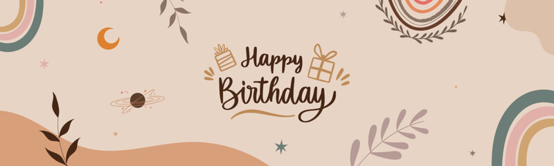 Cute Happy birthday banner landing page birthday card minimal design pastels colours birthday wish vector illustration