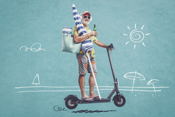 Happy tourist riding an electric scooter © stokkete