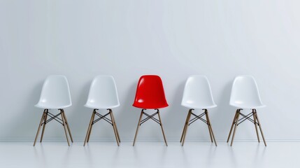A unique concept showcasing similar chairs with one distinct in color, symbolizing diversity and individuality in design