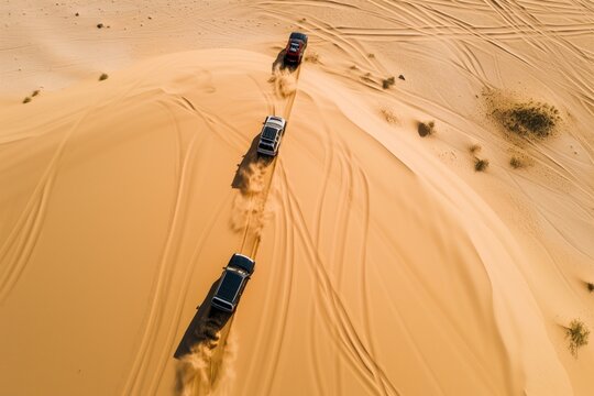 aerial view of 4x4 dune bashing