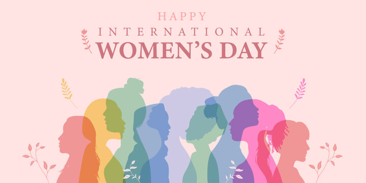 happy international womens day banner design Women of different ethnicities standing together
