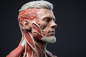 Muscular System. Illustration of Human Muscle Groups, Locations, and Functions for Anatomy Study - obrazy, fototapety, plakaty