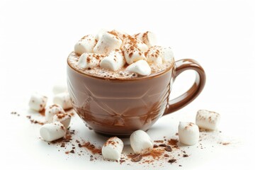 Obraz na płótnie Canvas Isolated white cup with hot cocoa and marshmallows