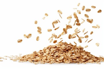 Isolated oat rye flakes on white background close up - Powered by Adobe